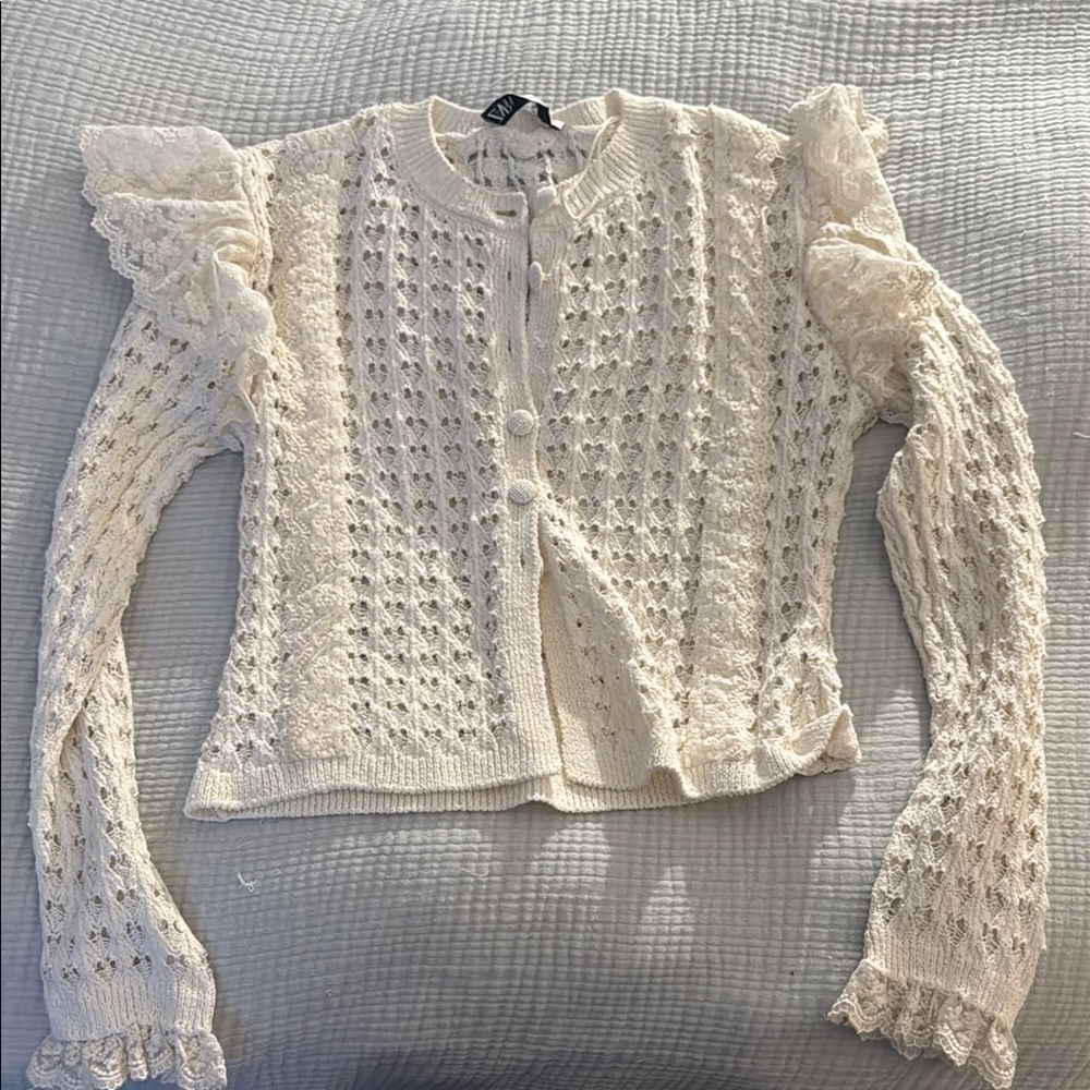 Zara Cream Cable Knit Cardigan